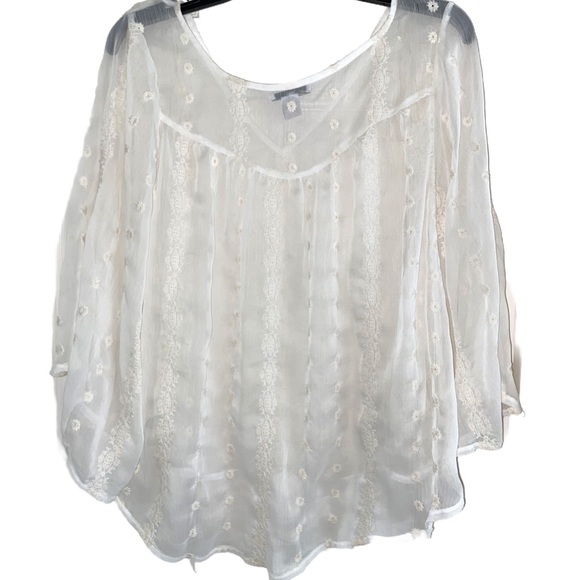 BAR III Sheer White Lace Eyelet Boho Blouse Top Size Small - Picture 7 of 8
